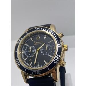 American Exchange Mens Gold Black Tone Quartz Watch Rubber Strap New Battery